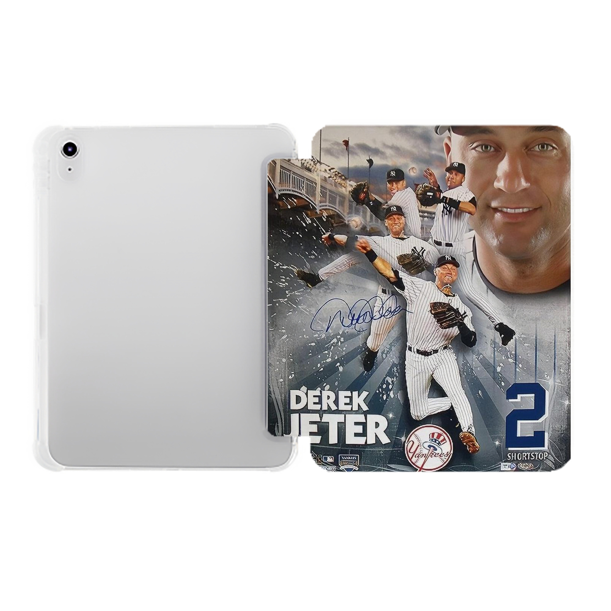 Derek Jeter 109 Premium Tri-Fold PU Leather & Silicone IPad Case With Pencil Slot – Fits 9.5,10.5,10.9 – Adjustable Stand, Slim, Protective